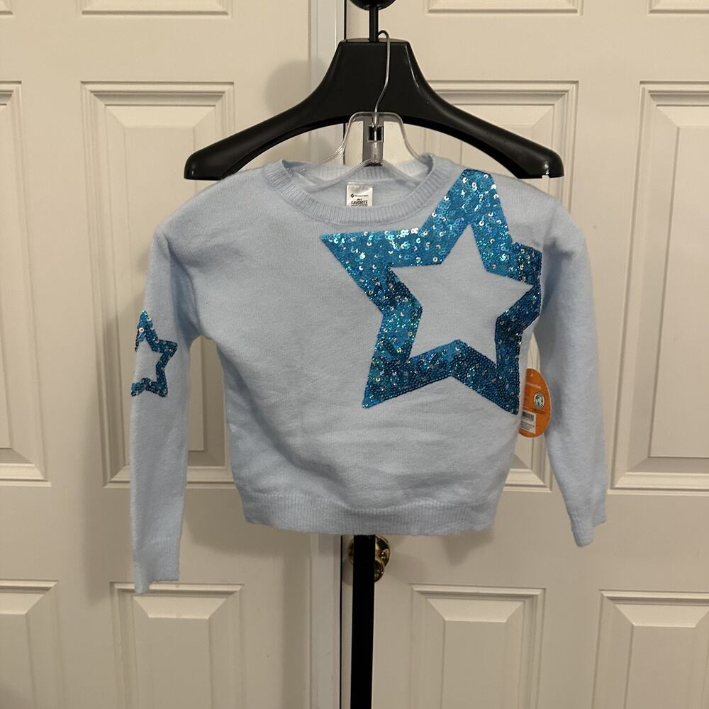 Member's Mark Girls Blue Turquoise My Favorite Sweater Sequin Star NWT 4/5